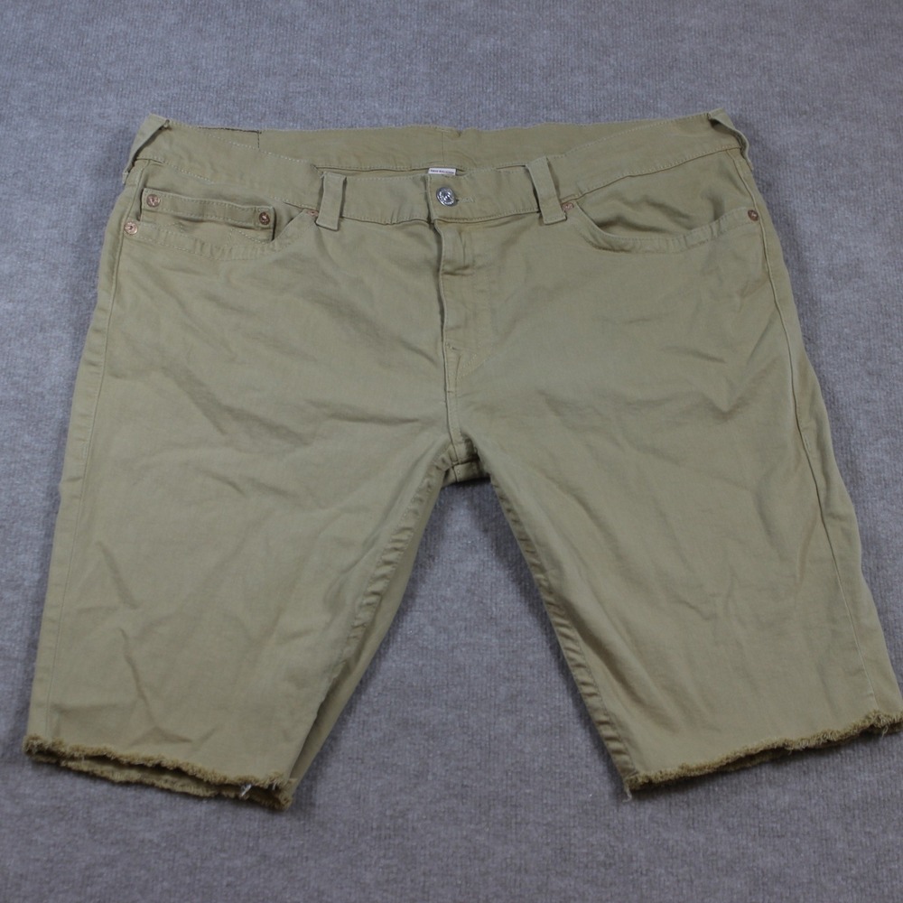 True Religion Ricky Relaxed Straight Cut Off Shorts Tan Khaki Mens 42
